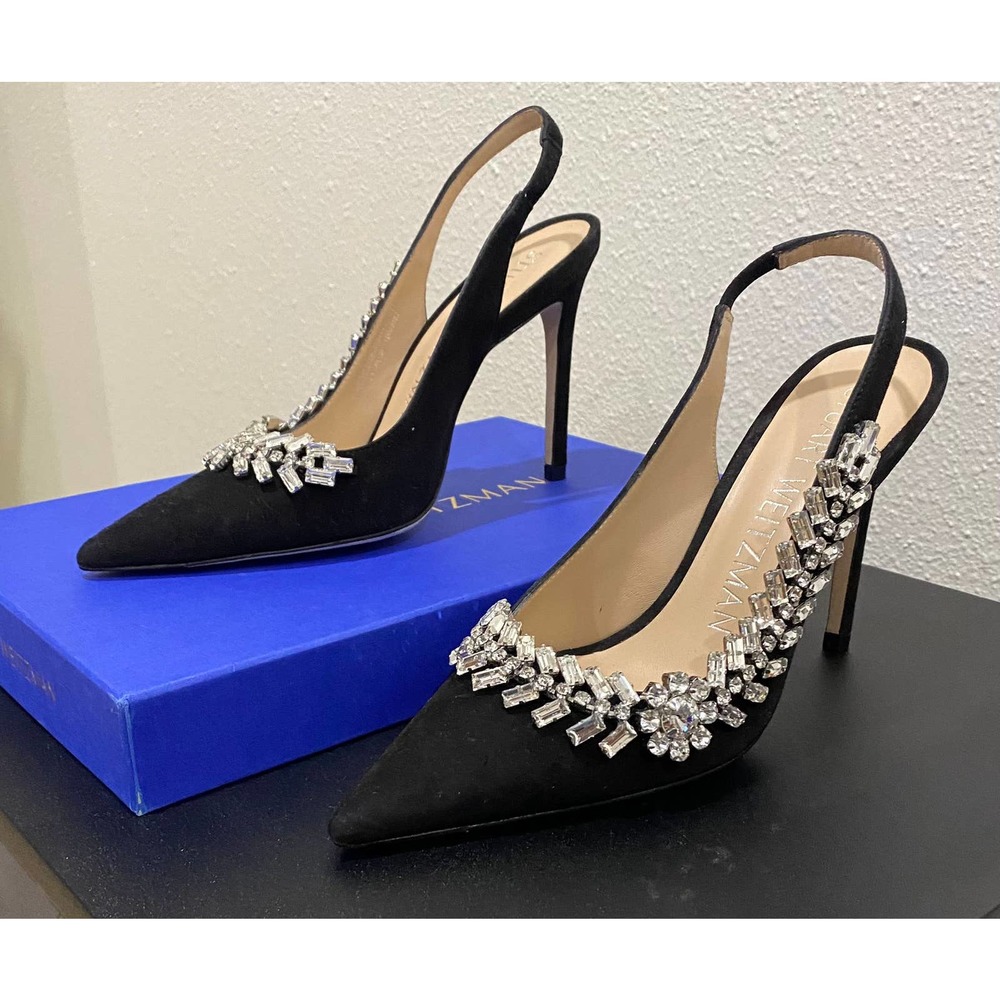 Stuart Weitzman Promise 100 crystal-embellished suede slingback pumps SIZE 6